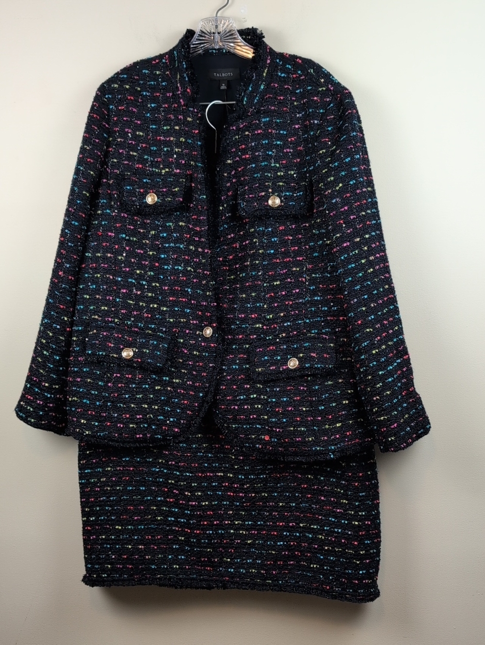 NWT Talbots Rainbow Tweed Jacket and A-line Skirt Suit Set Size 18 Preppy Office